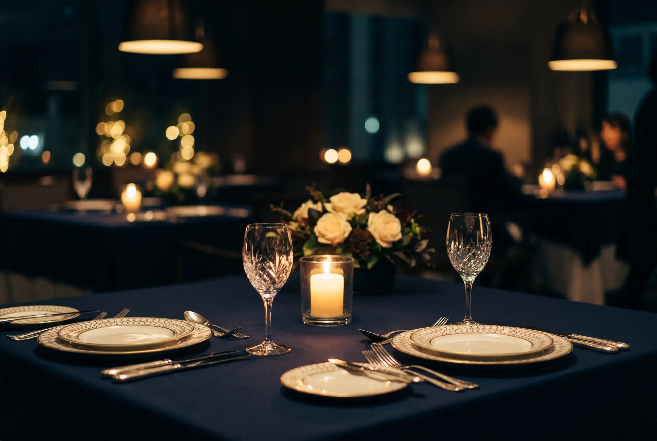 An intimate candlelit fine dining table at a luxury hotel